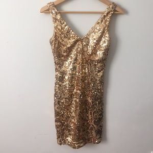 Bebe Gold Sequin Mini Dress, Sz XS